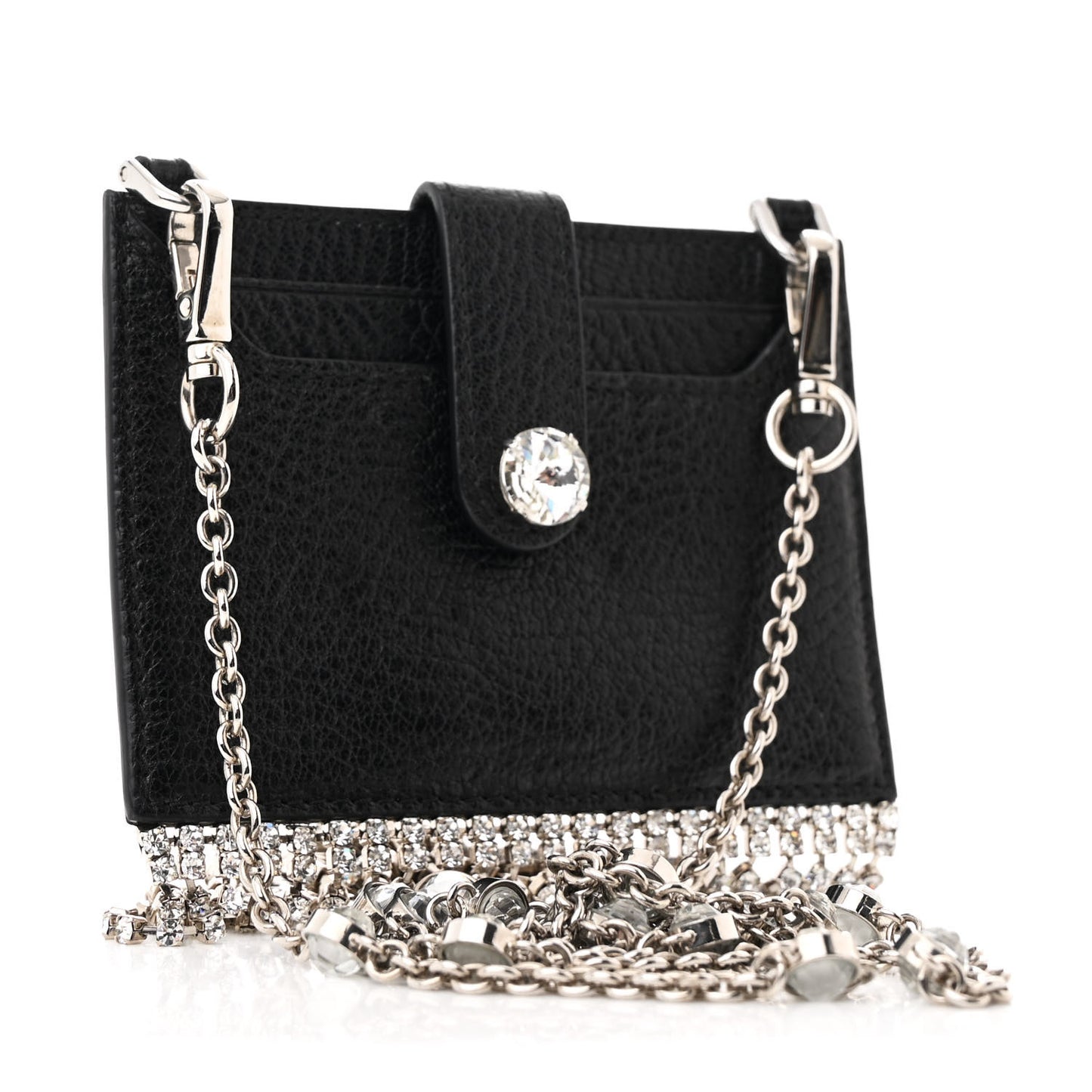 Goatskin Madras Crystal Card Holder Fringe Crossbody Black