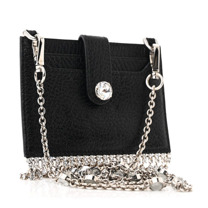 Miu Miu Goatskin Madras Crystal Card Holder Fringe Crossbody Black 3 of 10