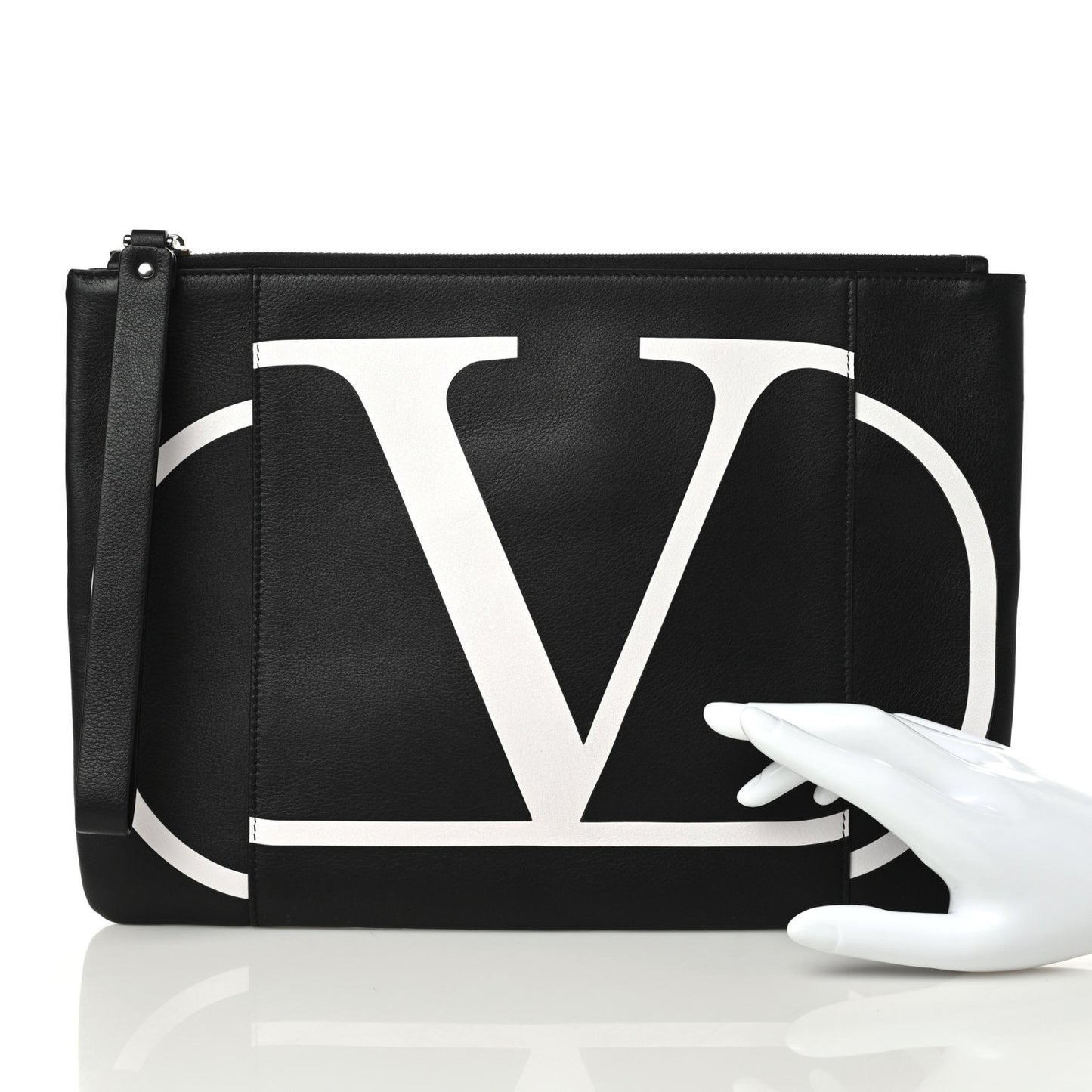 Calfskin VLogo Inlay Zip Pouch Black