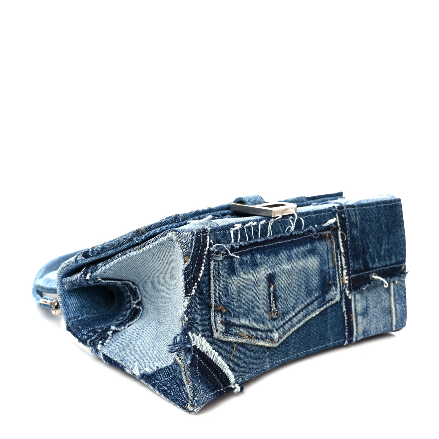 Balenciaga Denim Patchwork Small Hourglass Top Handle Bag Washed Blue 4 of 10