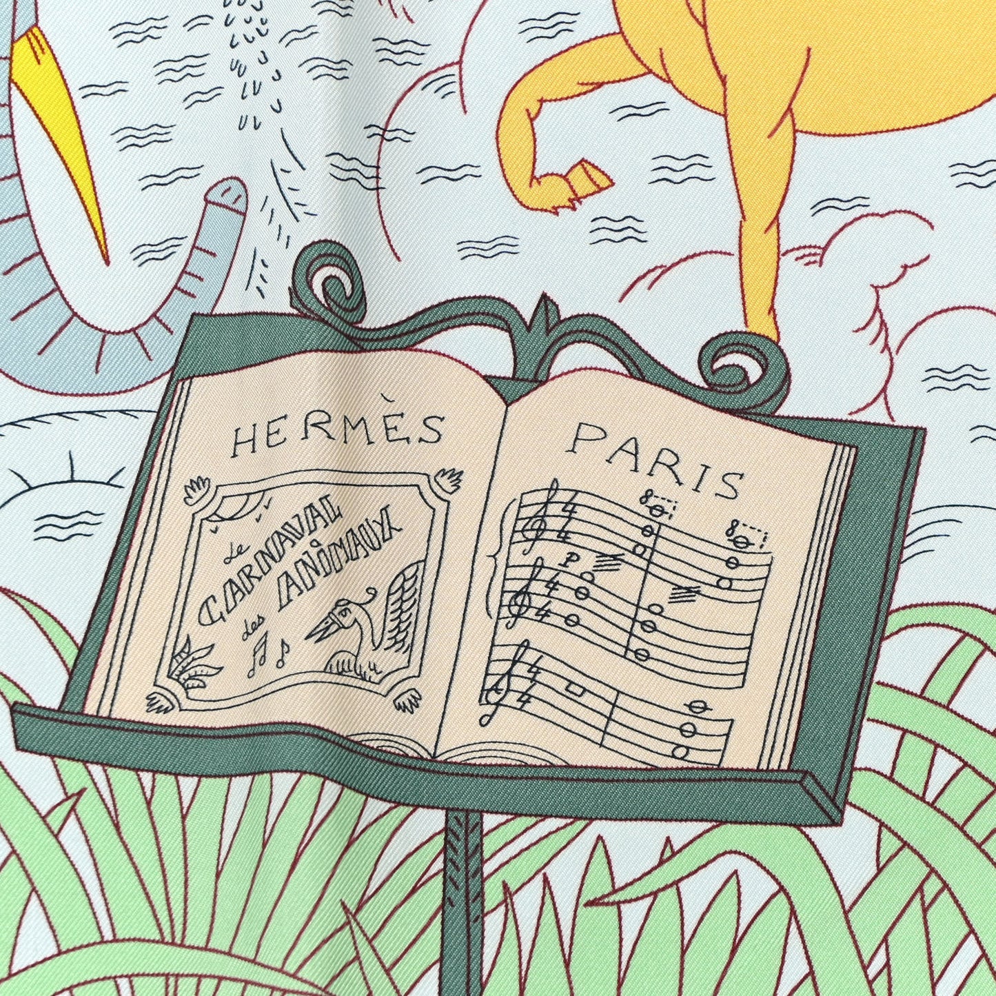 Silk Le Carnaval des Animaux Scarf 90 Aqua Vert Jaune