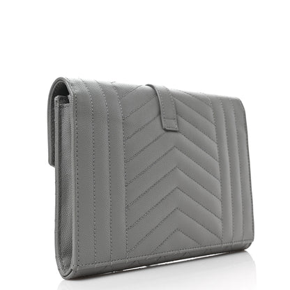 Saint Laurent Grain De Poudre Textured Mixed Matelasse Triquilt Monogram Clutch Storm 2 of 7