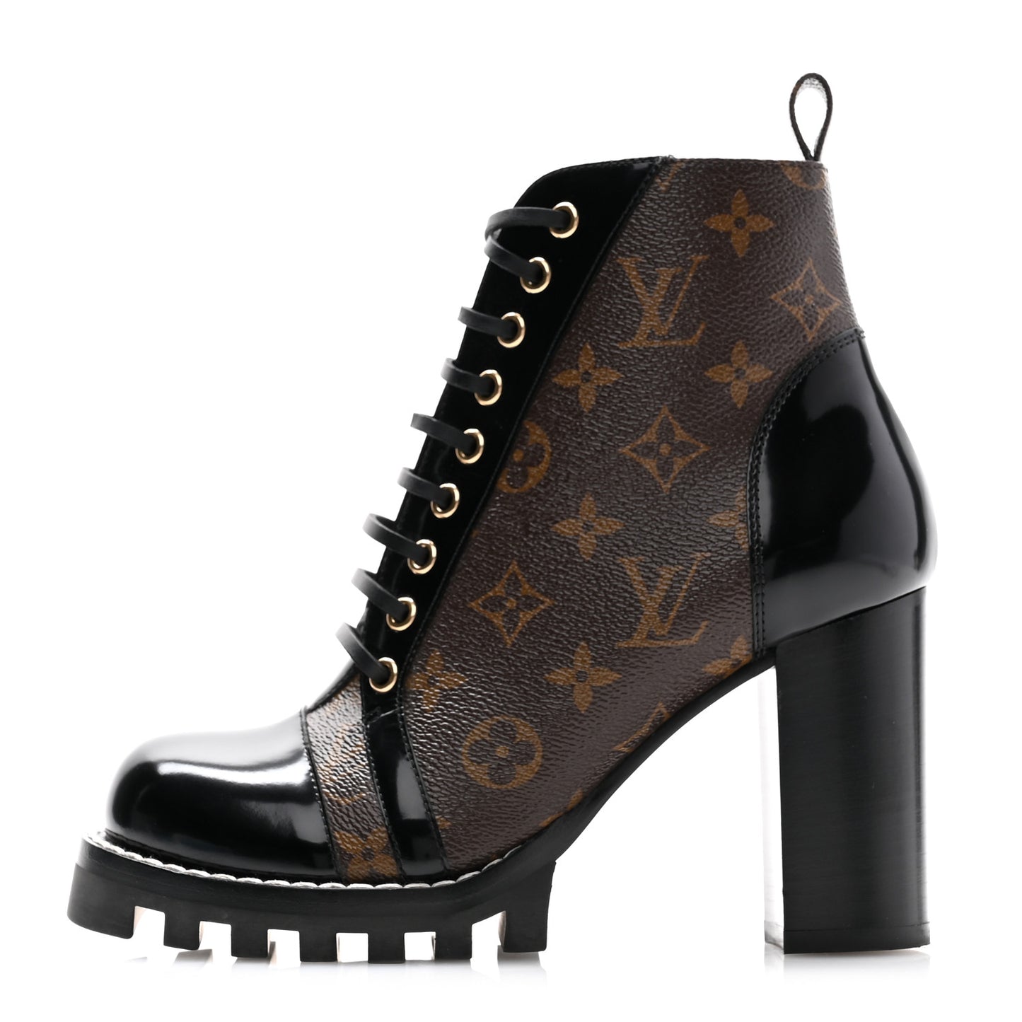 Patent Calfskin Monogram Star Trail Ankle Boots 38 Black