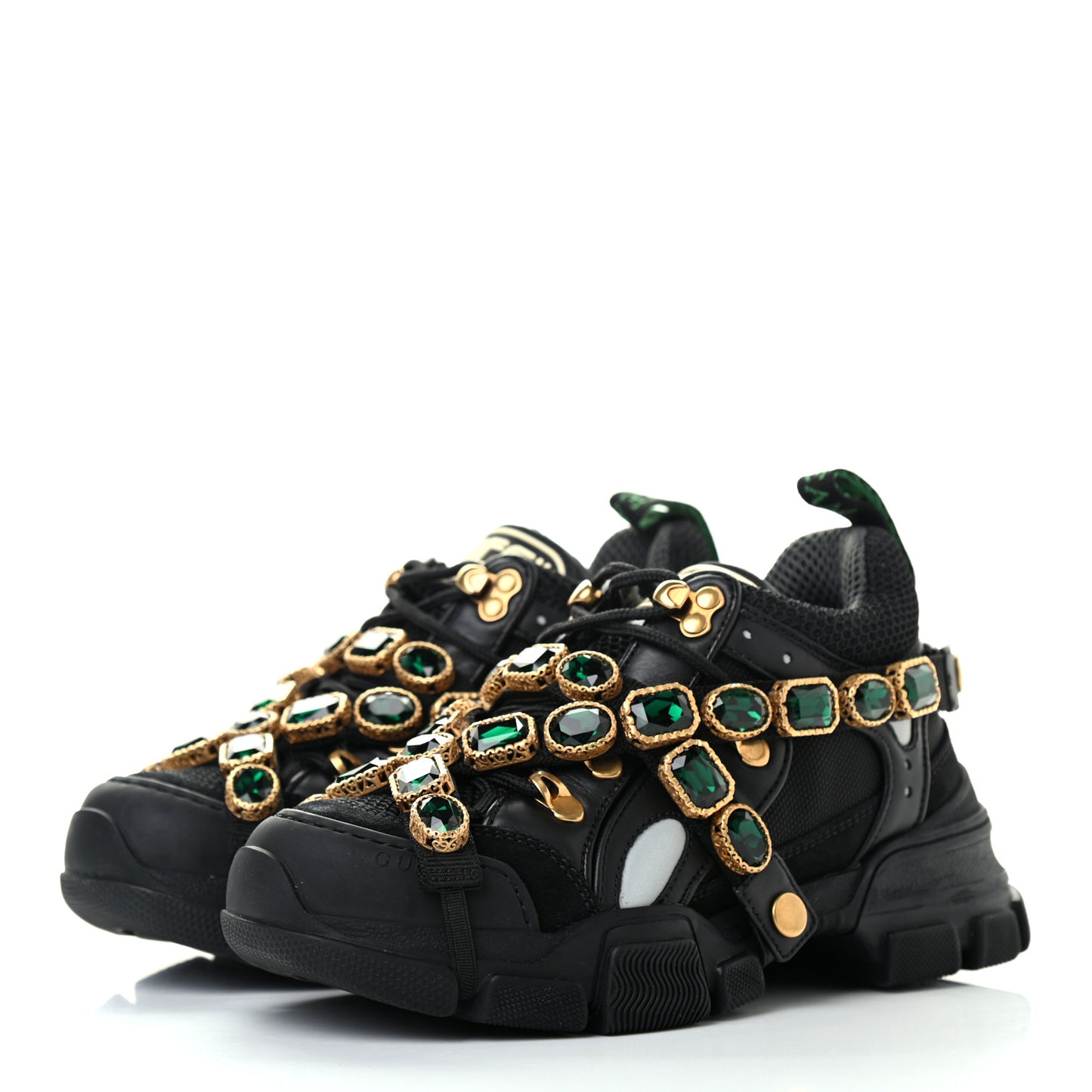 X SEGA Mesh Suede Calfskin Removable Crystals Womens Flashtrek Sneakers 35 Black Silver