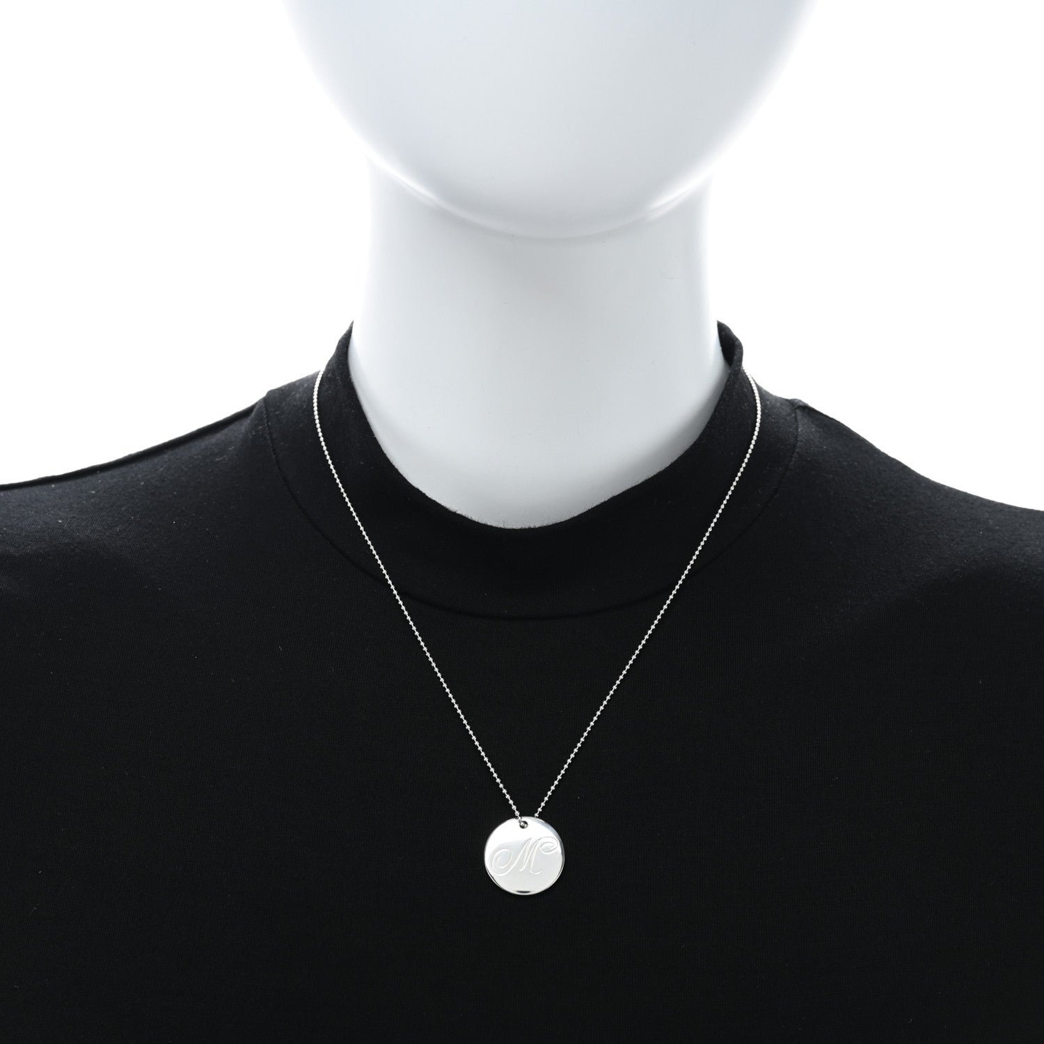 Tiffany Sterling Silver Letter M Disc Pendant Necklace 3 of 5