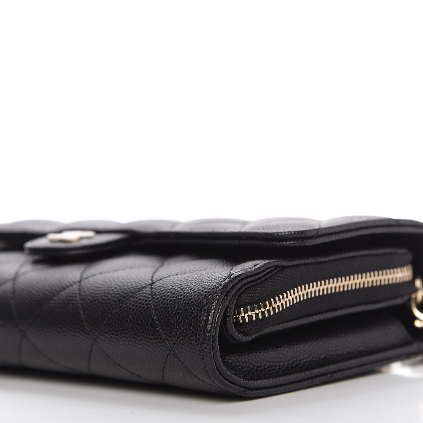 Caviar Quilted Flap Phone Holder With Chain Black