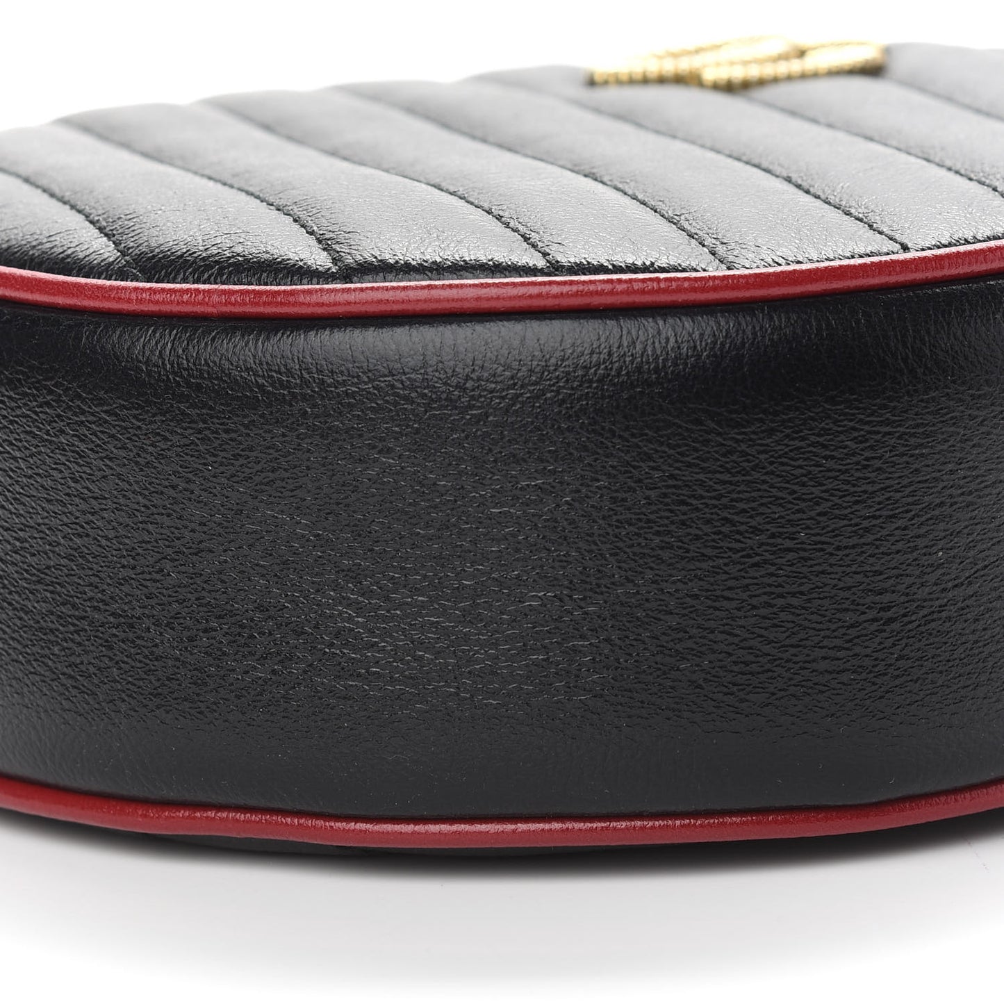 Vintage Effect Calfskin Matelasse Diagonal Mini Torchon GG Marmont Round Shoulder Bag Black Romantic Cherry