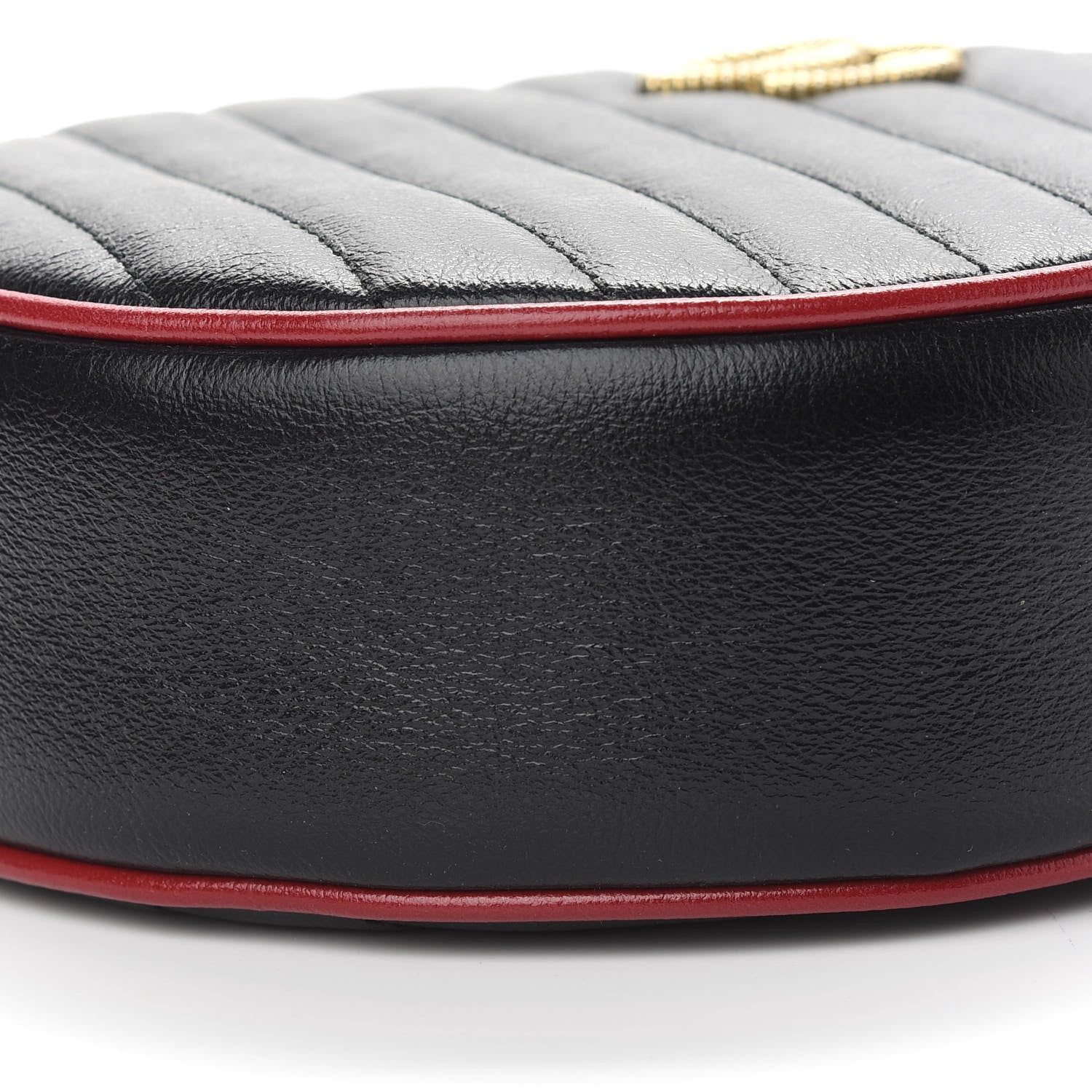 Gucci Vintage Effect Calfskin Matelasse Diagonal Mini Torchon GG Marmont Round Shoulder Bag Black Romantic Cherry 9 of 9