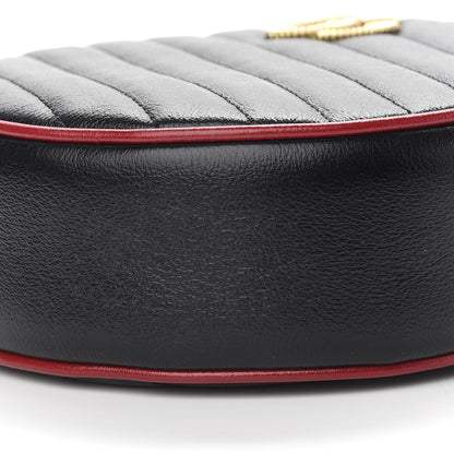 Gucci Vintage Effect Calfskin Matelasse Diagonal Mini Torchon GG Marmont Round Shoulder Bag Black Romantic Cherry 9 of 9