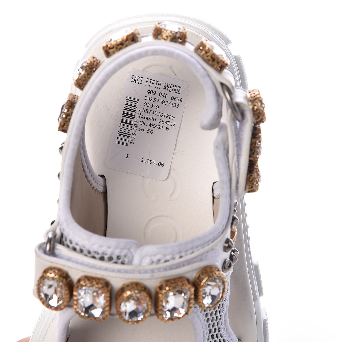 Nappa Mesh Crystal Embellished Studded Womens Aguru Sandals 37 Great White