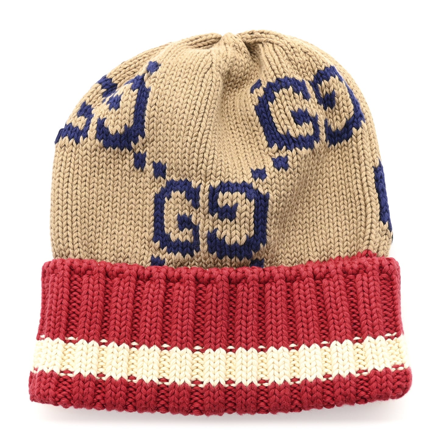 Cotton Monogram Jumbo GG Beanie Hat S Beige Red