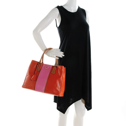 Prada Saffiano Perforated Medium Striped Tote Papaya Caramel 2 of 12