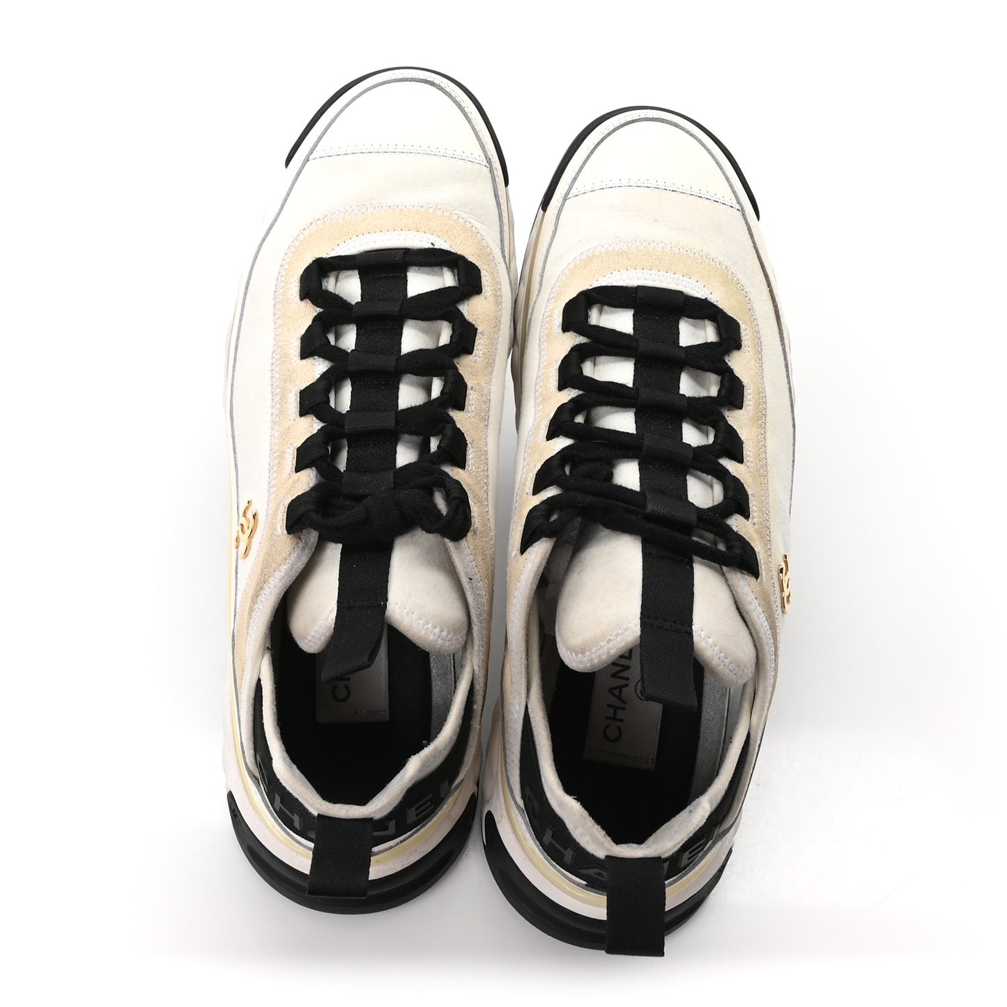 Velvet Calfskin Mixed Fibers CC Sneakers 39.5 Ivory Black