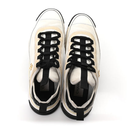 Chanel Velvet Calfskin Mixed Fibers CC Sneakers 39.5 Ivory Black 2 of 9