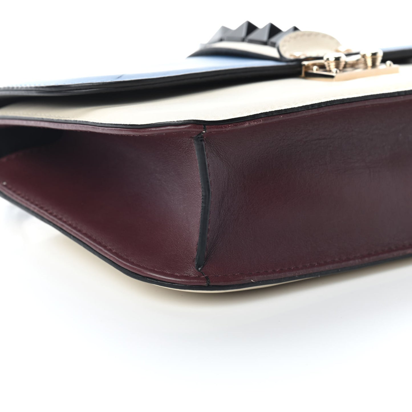 Vitello Tri-Color Medium Glam Lock Rockstud Flap Blue White Burgundy