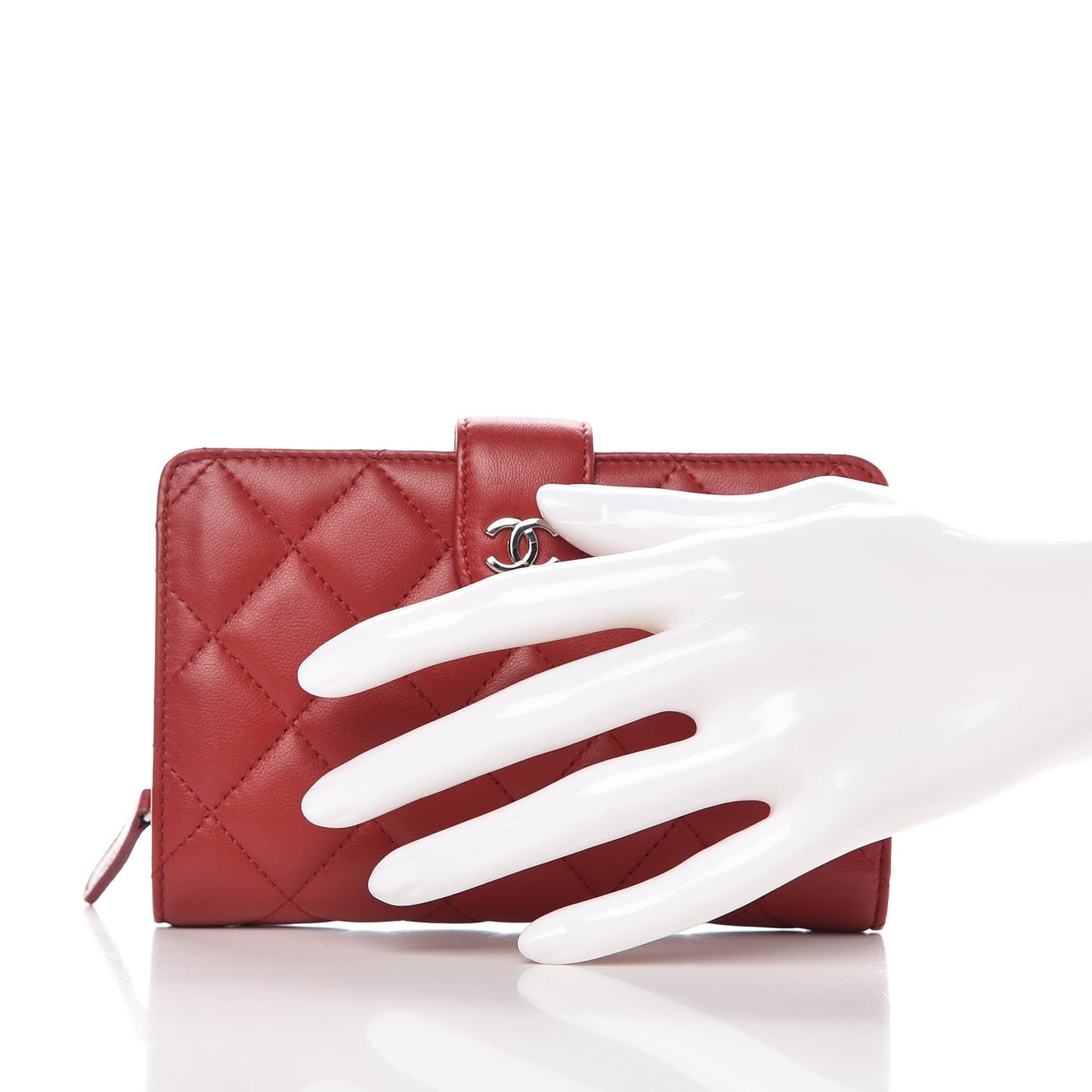 Lambskin Quilted Zipped Pocket Wallet Red