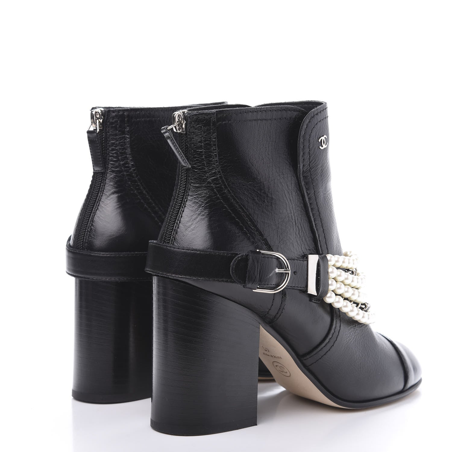 Chanel Calfskin Pearl Cap Toe Short Boots 40 Black 4 of 9