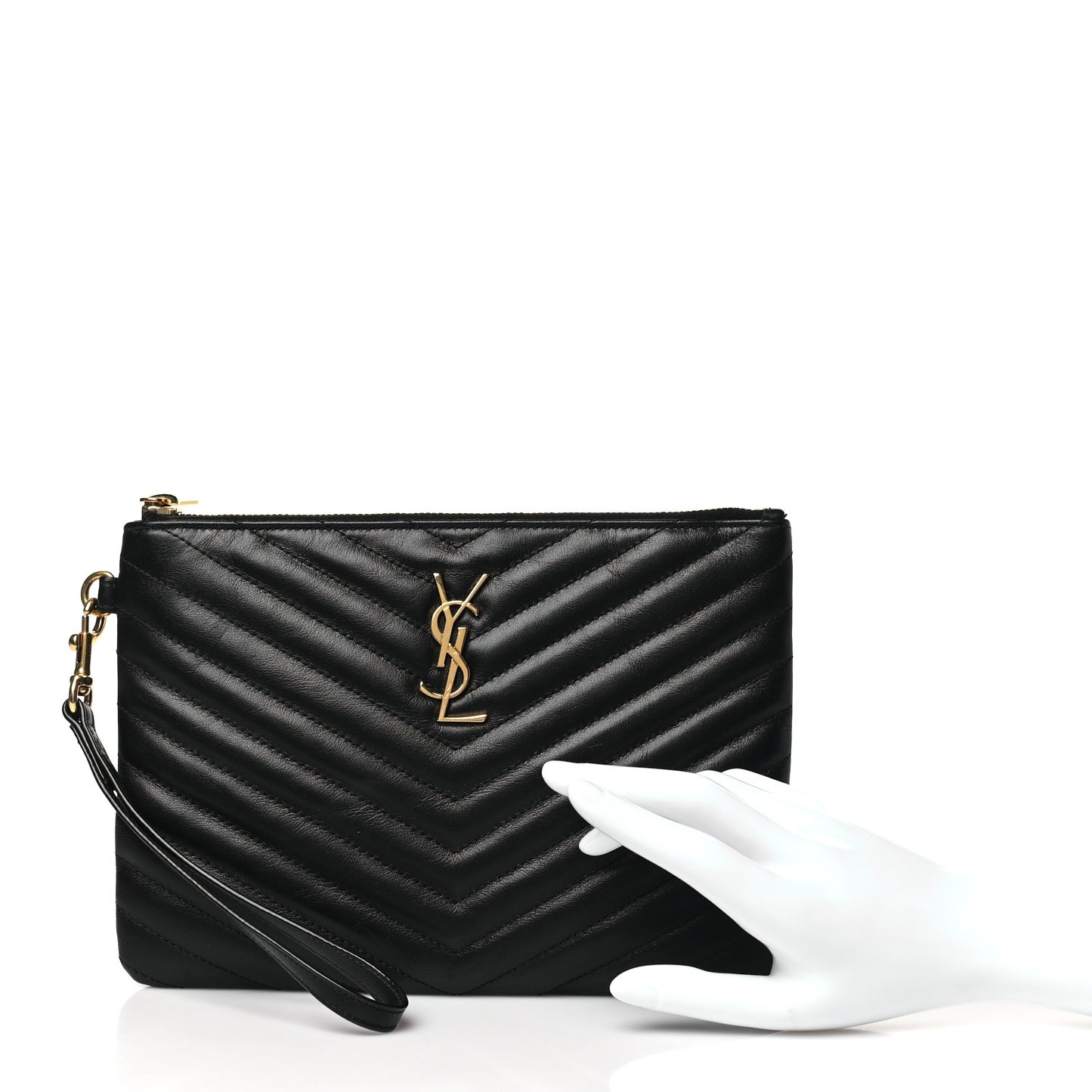 Lambskin Matelasse Chevron Monogram A5 Wristlet Black