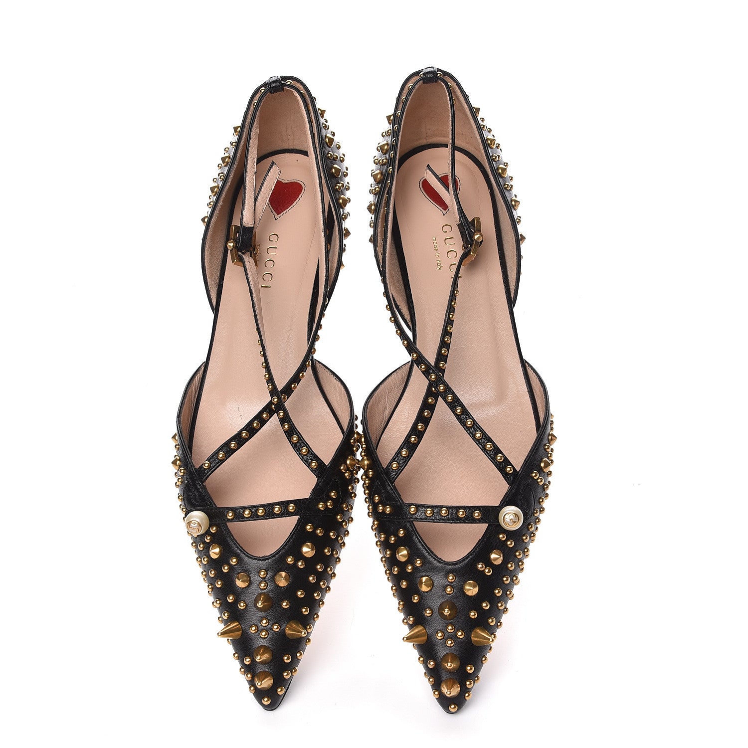 Gucci Malaga Kid Studded Pointed Toe Unia Flats 38.5 Black 5 of 10