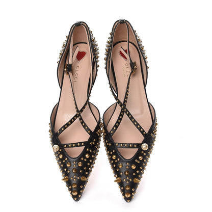 Gucci Malaga Kid Studded Pointed Toe Unia Flats 38.5 Black 5 of 10