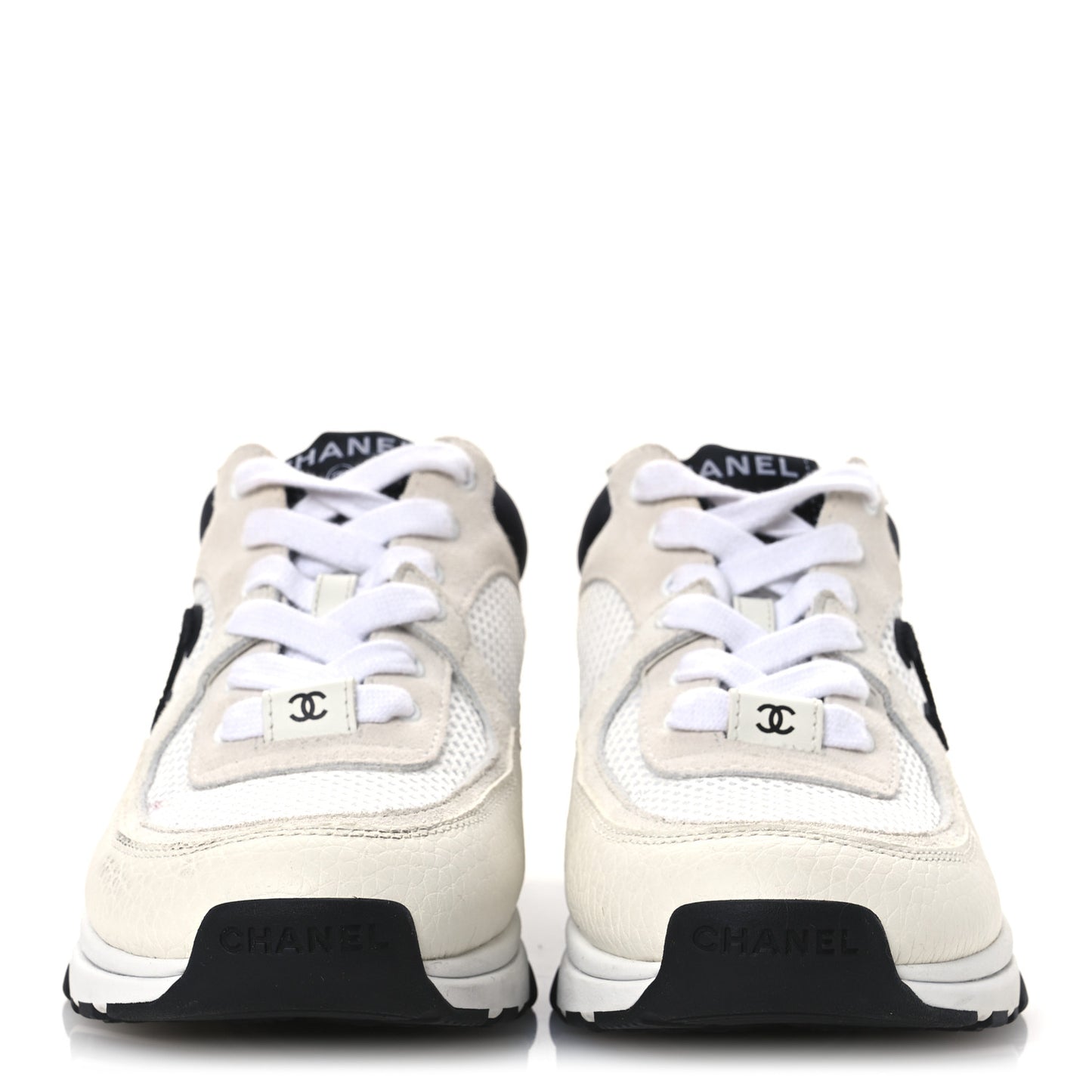 Mesh Suede Calfskin Grained Calfskin Womens CC Sneakers 36.5 White Black