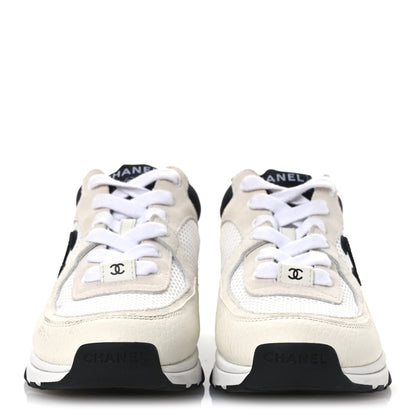 Chanel Mesh Suede Calfskin Grained Calfskin Womens CC Sneakers 36.5 White Black 3 of 13