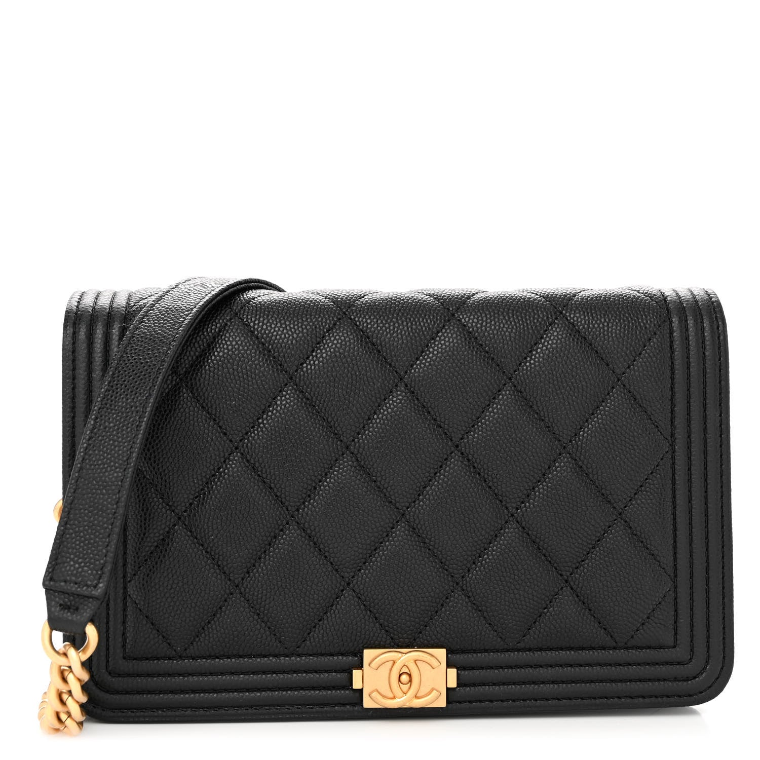 Chanel Caviar Quilted Boy Wallet On Chain WOC Black 1 of 17