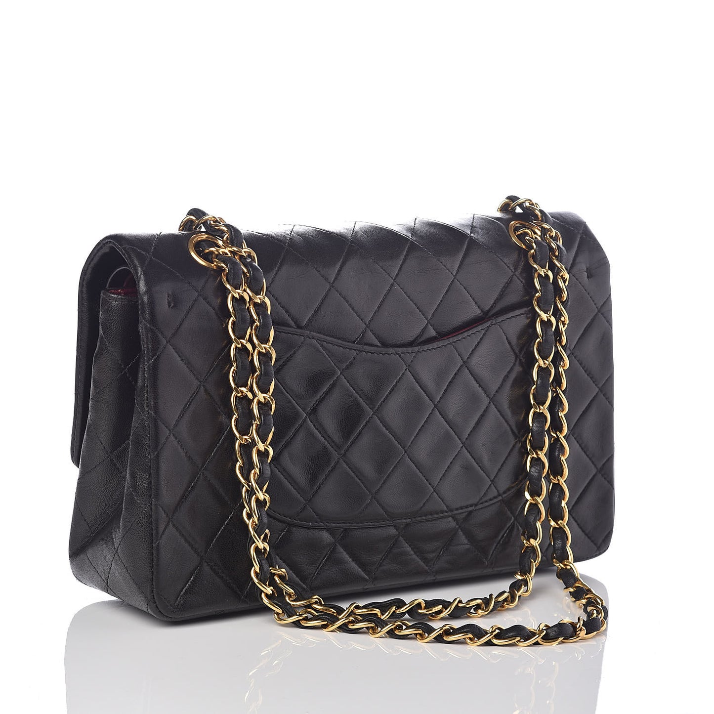 Lambskin Quilted Medium Double Flap Black