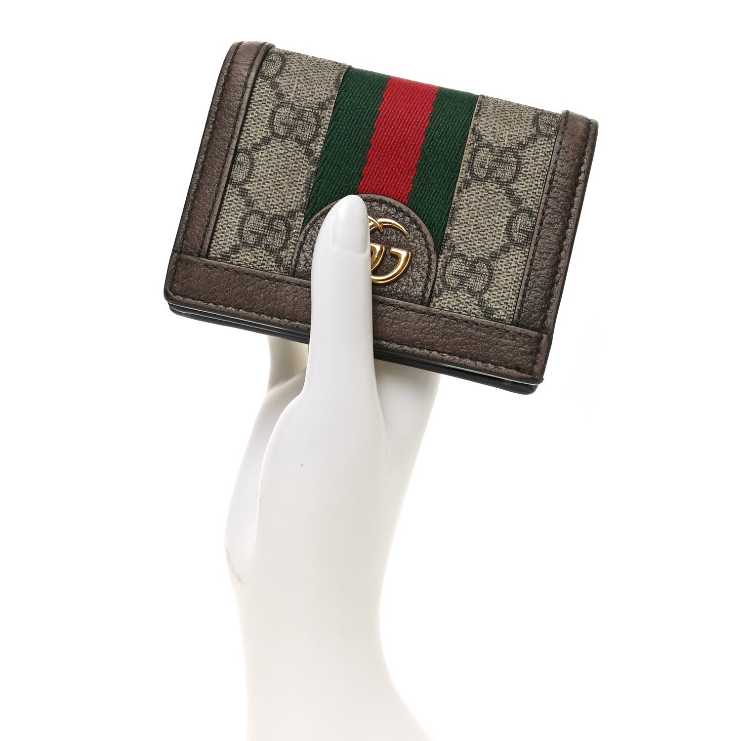 Gucci GG Supreme Monogram Web Ophidia Card Case Beige New Acero 2 of 7