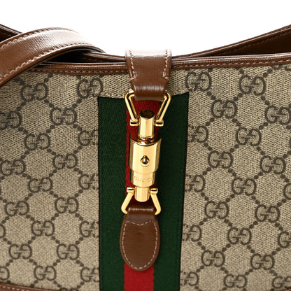 Gucci GG Supreme Monogram Azalea Calfskin Web Small Jackie 1961 Hobo Beige Ebony Brown Sugar 8 of 13