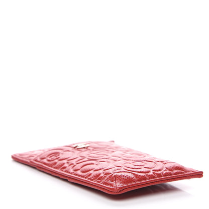 Chanel Caviar Camellia Embossed Classic Flat Wallet Pouch Red 3 of 7