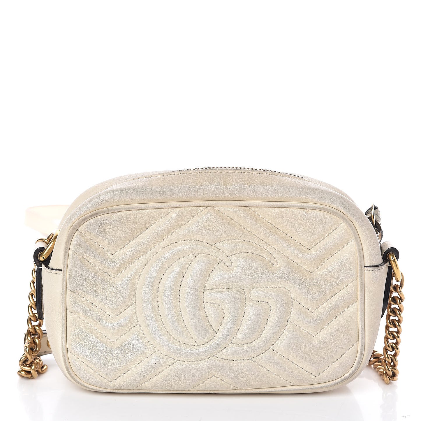Calfskin Matelasse Mini GG Marmont Chain Shoulder Bag White