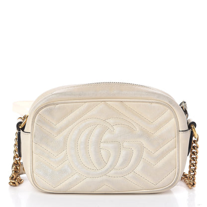Gucci Calfskin Matelasse Mini GG Marmont Chain Shoulder Bag White 17 of 25