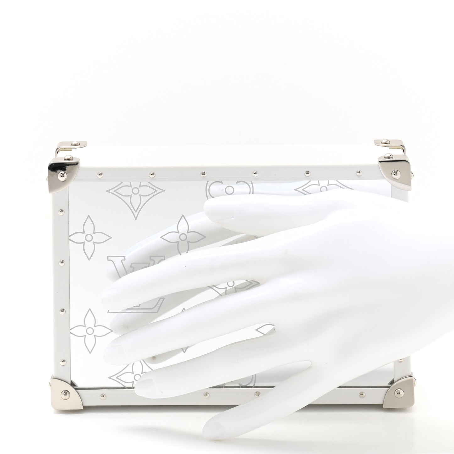 Calfskin Mirror Monogram Etched Jewelry Box Trunk White