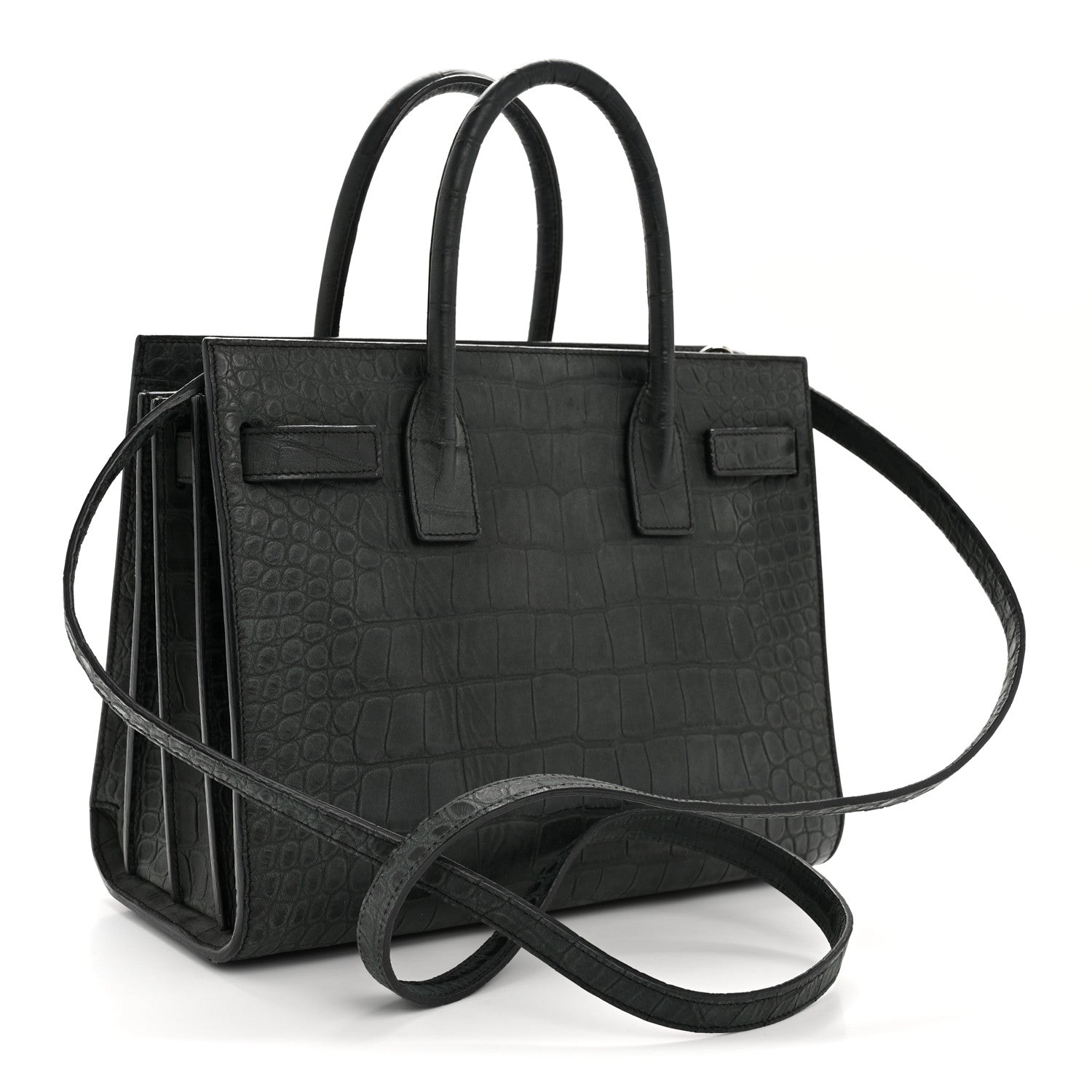 Saint Laurent Calfskin Crocodile Embossed Baby Sac de Jour Dusty Black 3 of 12