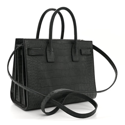 Saint Laurent Calfskin Crocodile Embossed Baby Sac de Jour Dusty Black 3 of 12