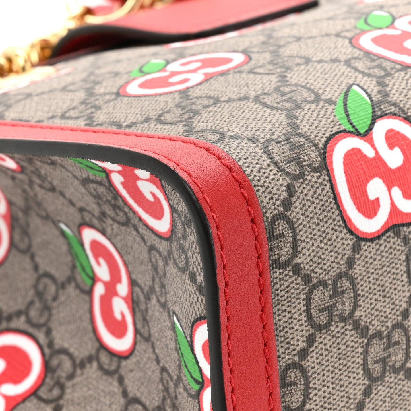 GG Supreme Monogram Apple Small Padlock Tote Beige Multicolor Lobster Red