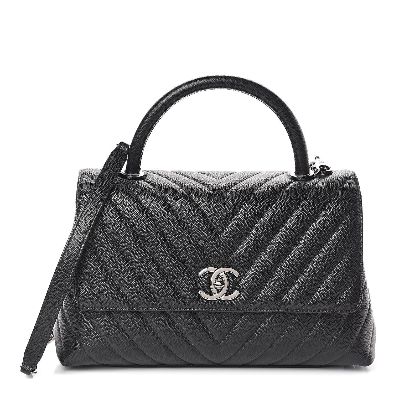 Chanel Caviar Chevron Quilted Small Coco Handle Flap Black 1 of 9