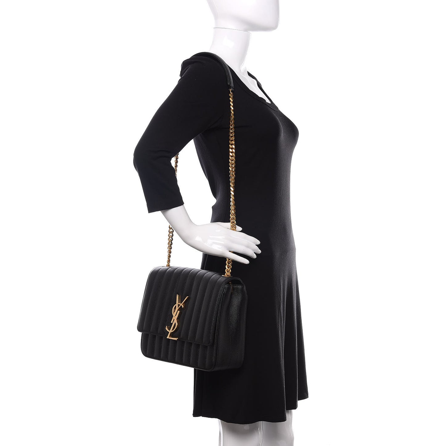 Grain De Poudre Matelasse Monogram Large Vicky Chain Bag Black