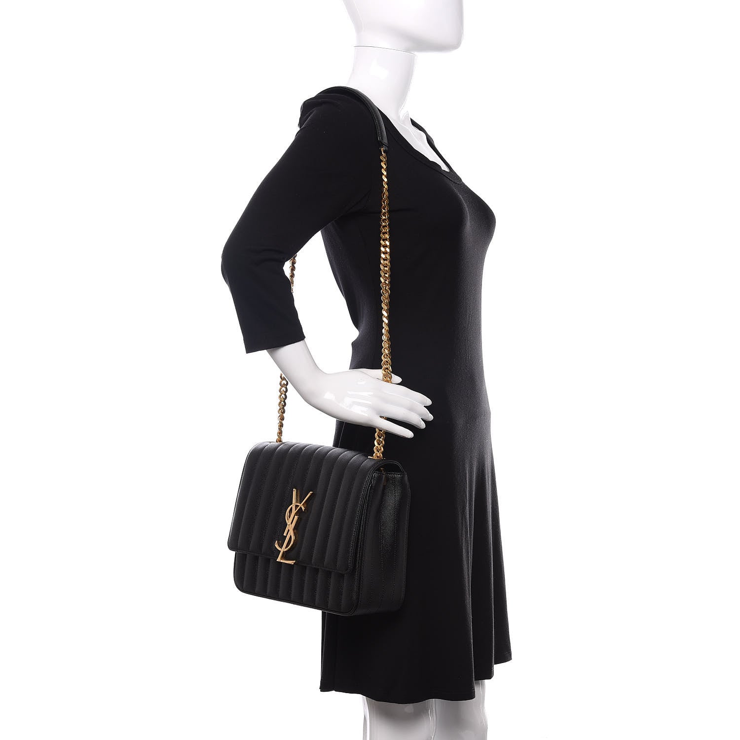 Saint Laurent Grain De Poudre Matelasse Monogram Large Vicky Chain Bag Black 2 of 11