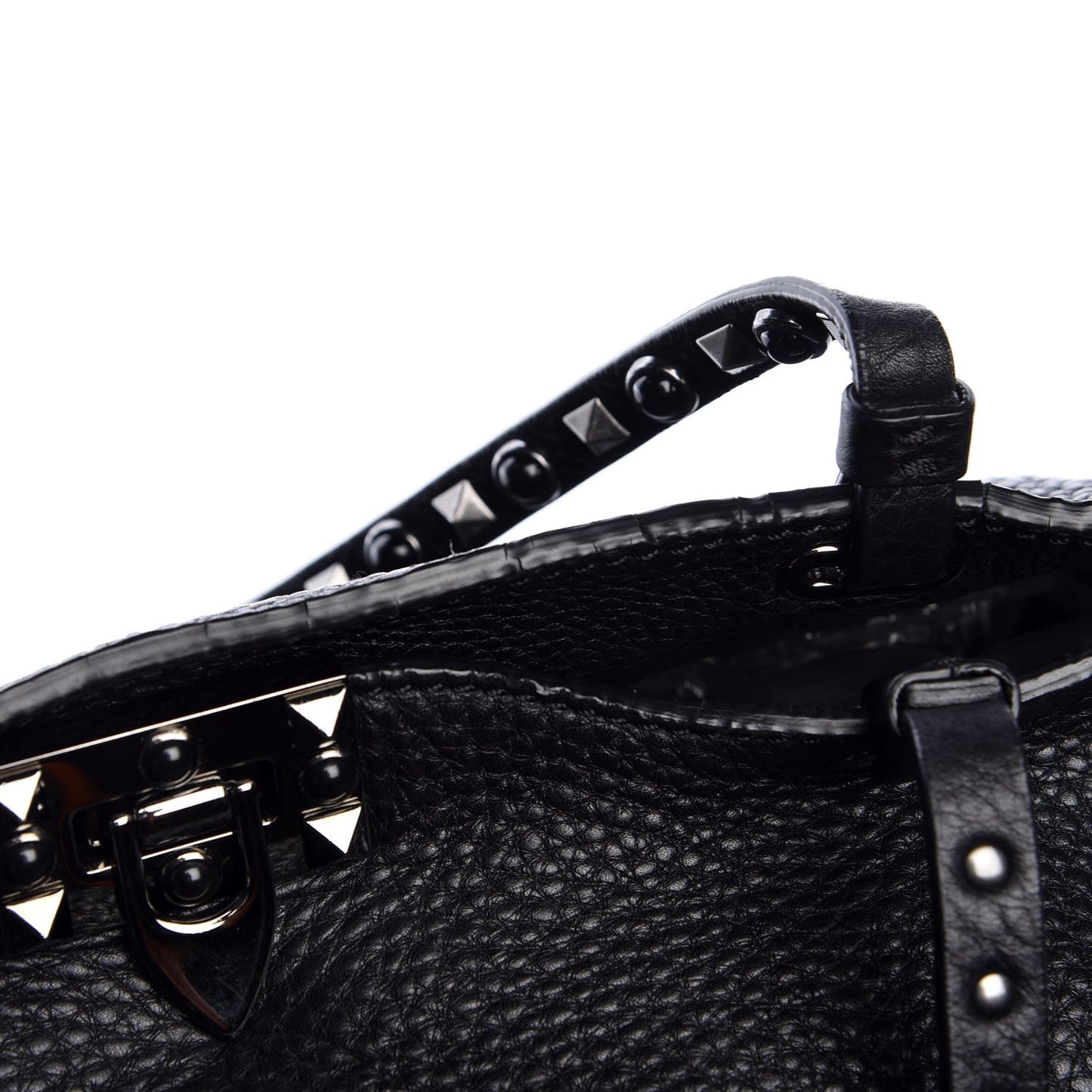 Grained Calfskin Onyx Medium Rockstud Rolling Tote Black