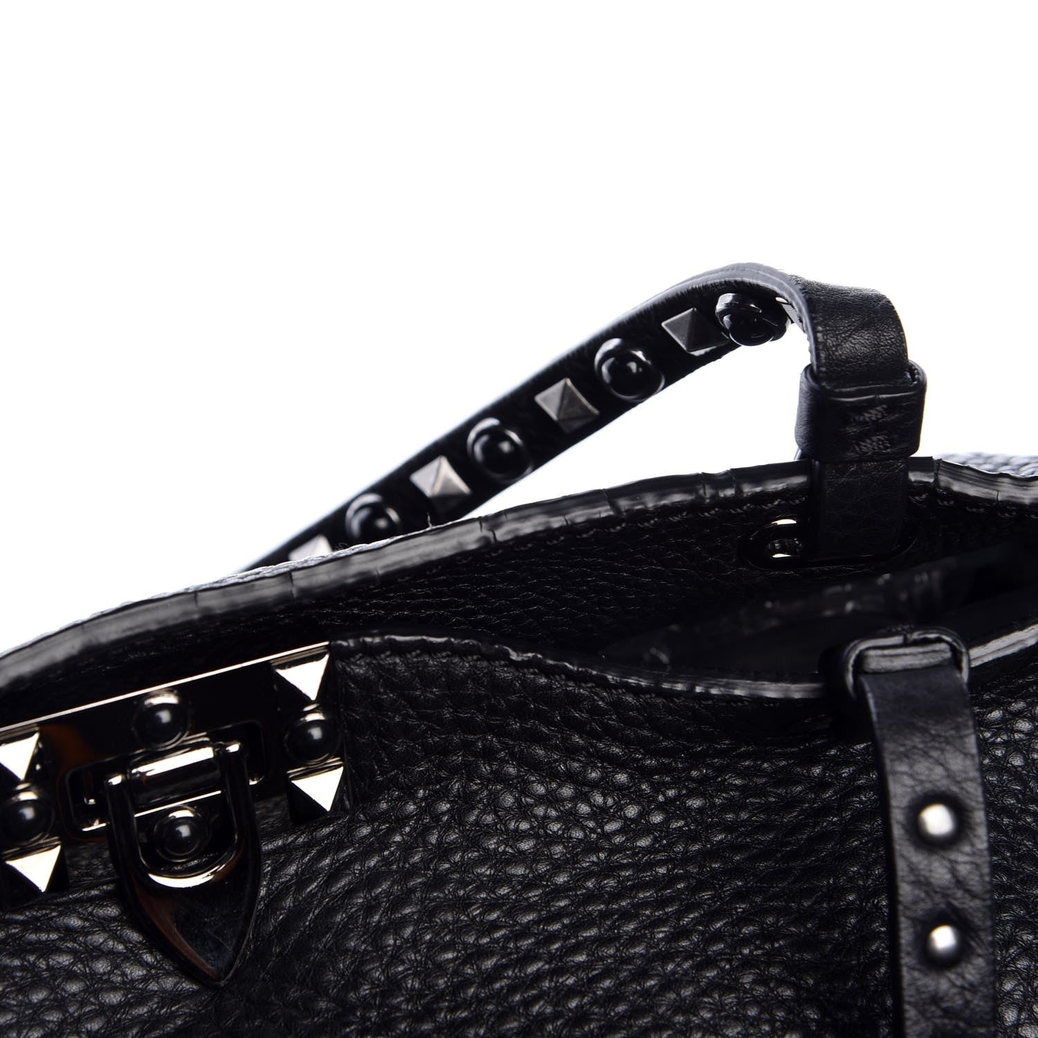 Valentino Garavani Grained Calfskin Onyx Medium Rockstud Rolling Tote Black 9 of 9