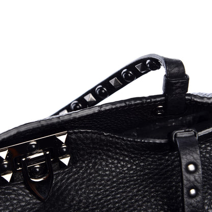 Valentino Garavani Grained Calfskin Onyx Medium Rockstud Rolling Tote Black 9 of 9