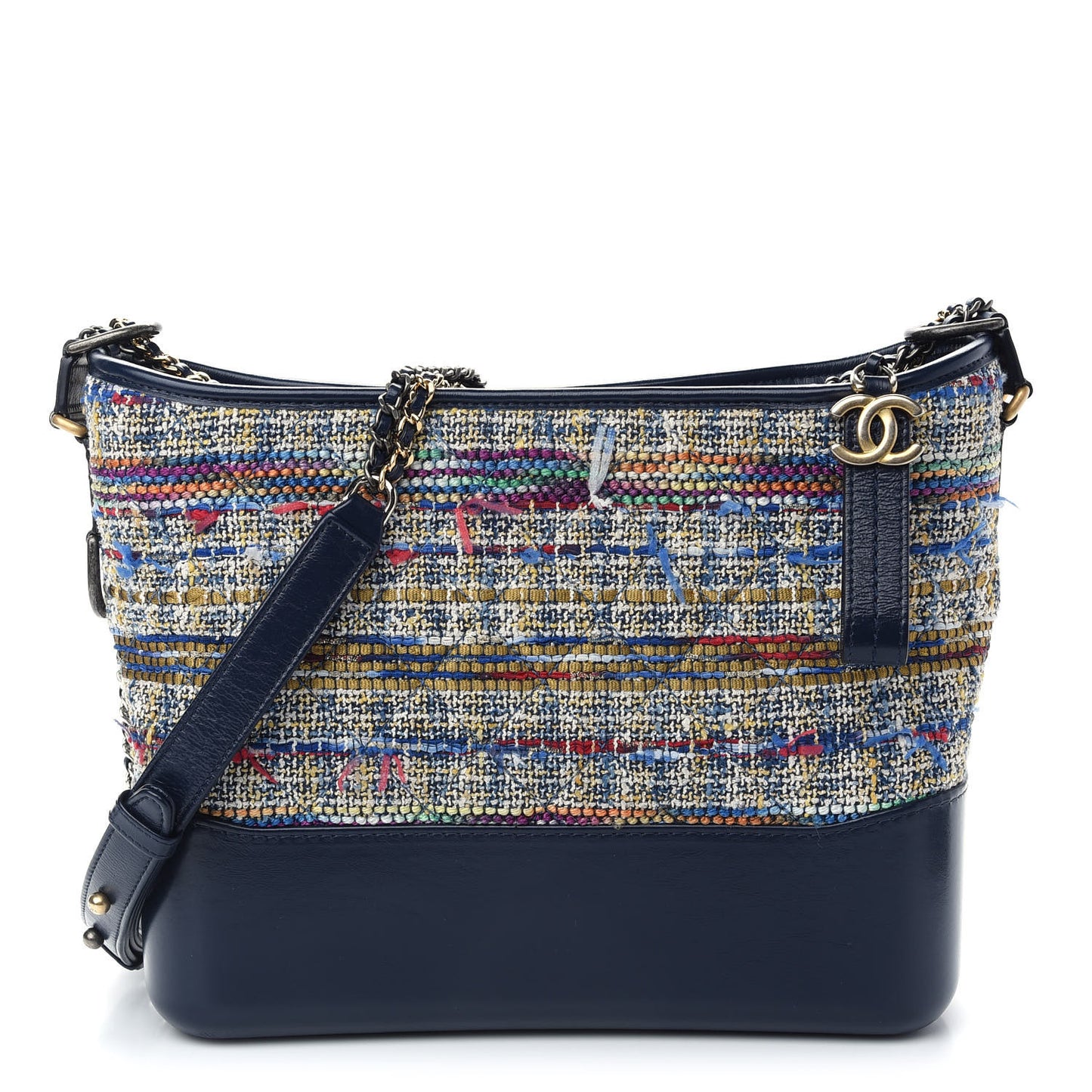 Tweed Calfskin Quilted Medium Gabrielle Hobo Navy