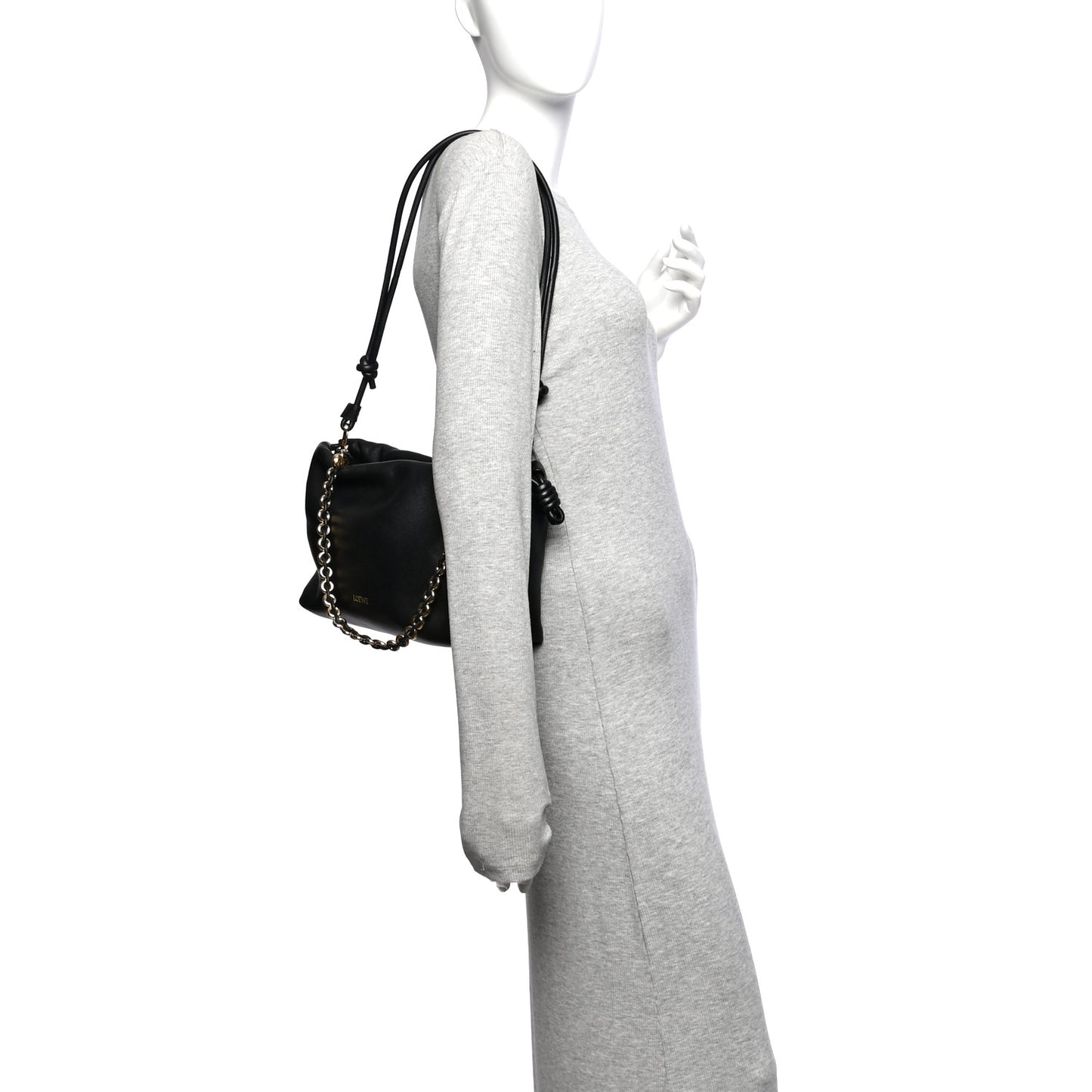 Mellow Nappa Medium Donut Chain Flamenco Knot Clutch Black