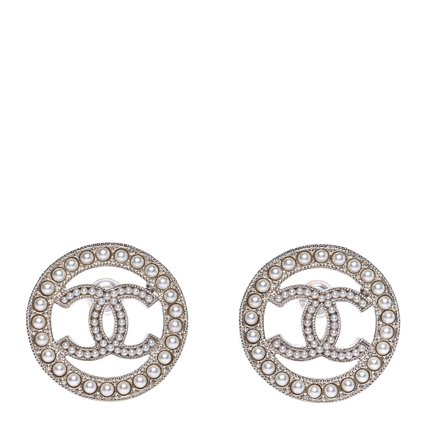Pearl CC Round Earrings Gold