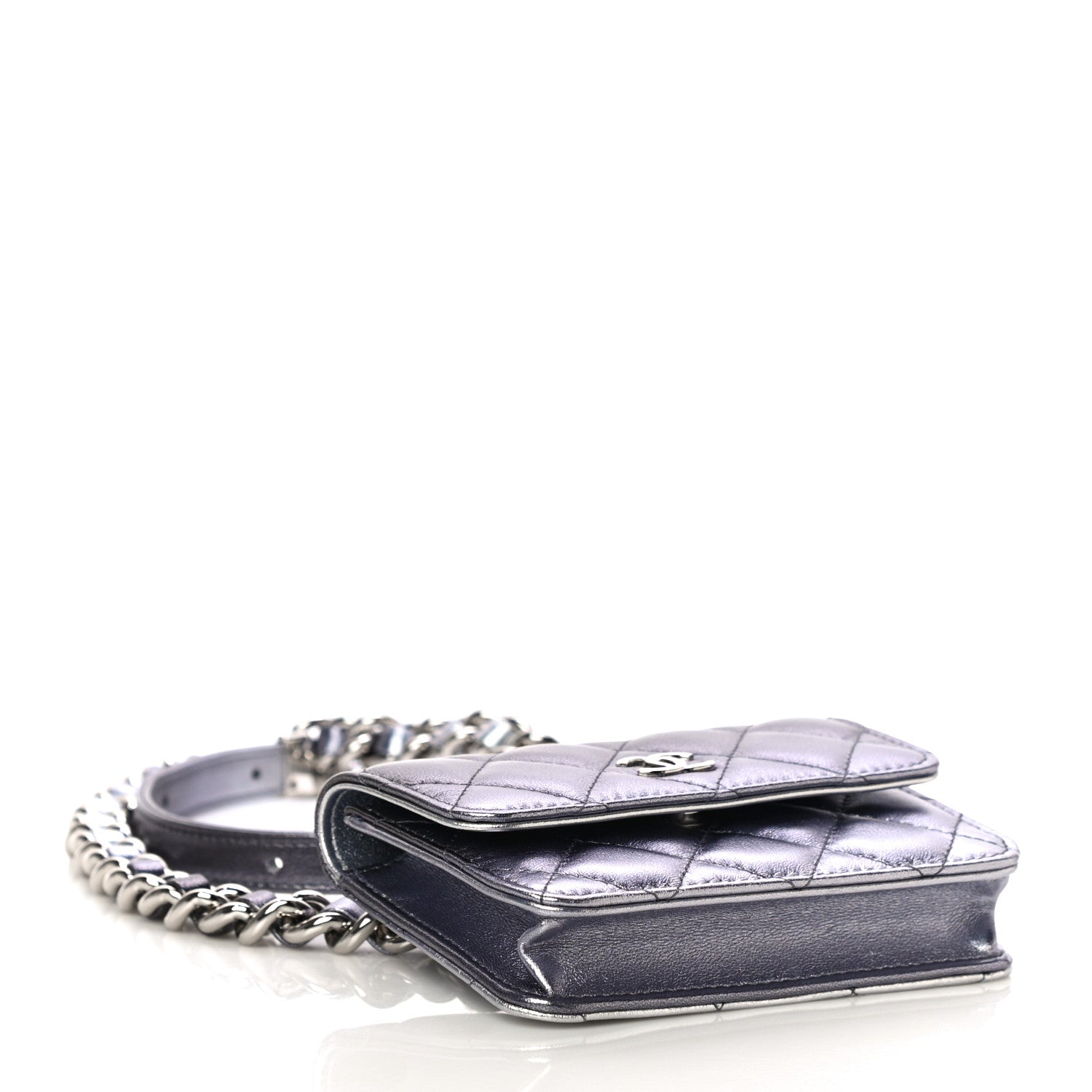 Chanel Gradient Metallic Lambskin Quilted Flap Chain Belt Bag Silver Purple 4 of 11