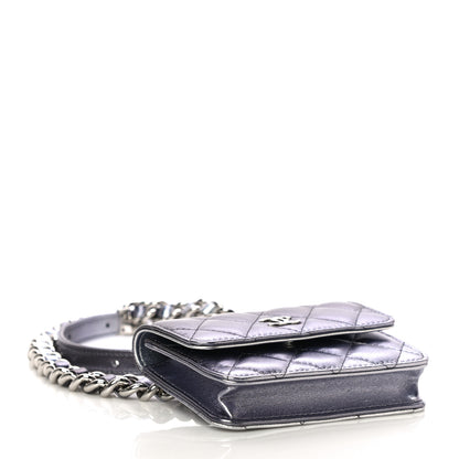 Chanel Gradient Metallic Lambskin Quilted Flap Chain Belt Bag Silver Purple 4 of 11