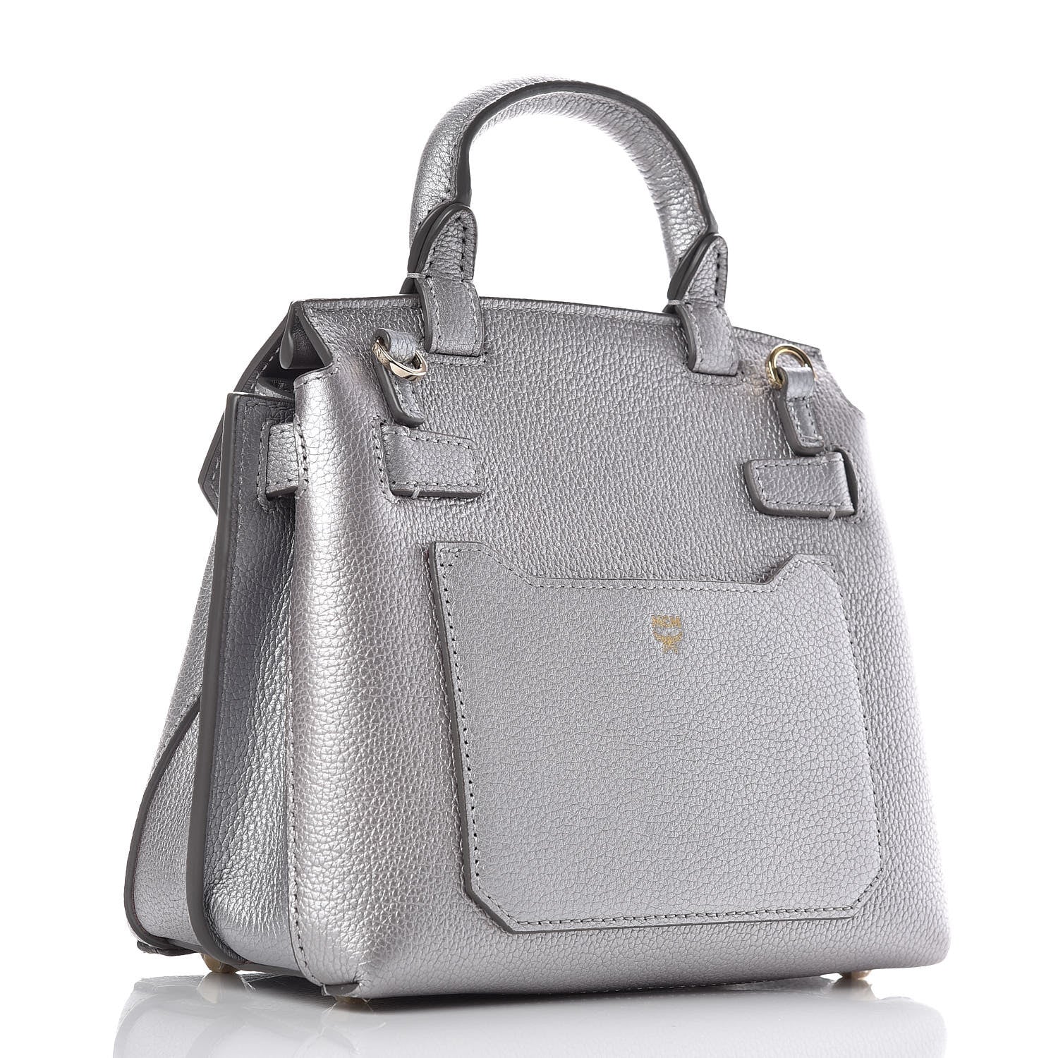 MCM Grained Calfskin Mini Milla Backpack Silver 3 of 10