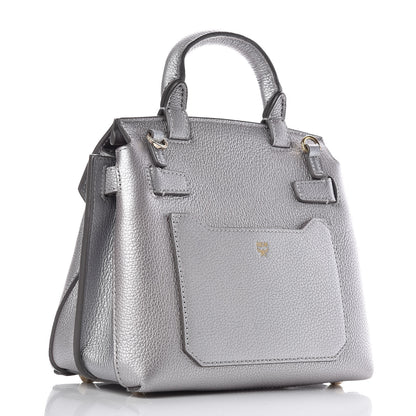 MCM Grained Calfskin Mini Milla Backpack Silver 3 of 10